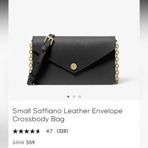 NWT Michael Kors Small Saffiano Leather Envelope Crossbody Bag- Color Black